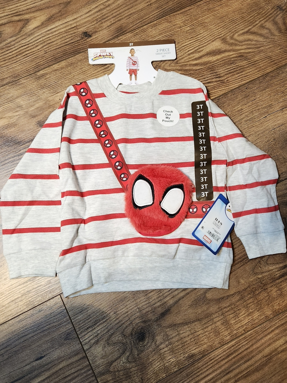 Marvel Red Striped Kids Sweatshirt with Plush Spider-Man Pouch